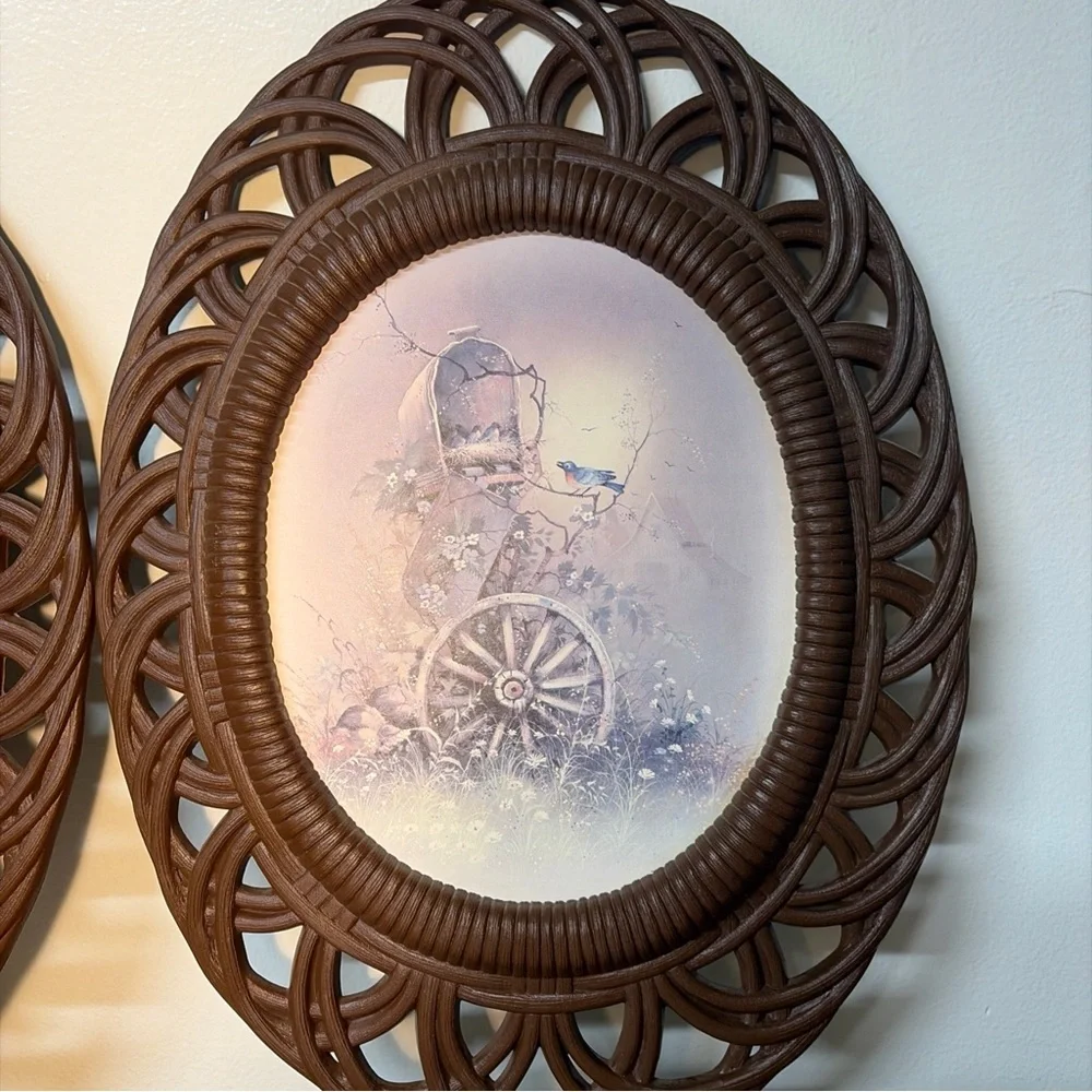Vintage Brown Woven Style Burwood Wall Hanging Country Cottage Farm Set Of 2